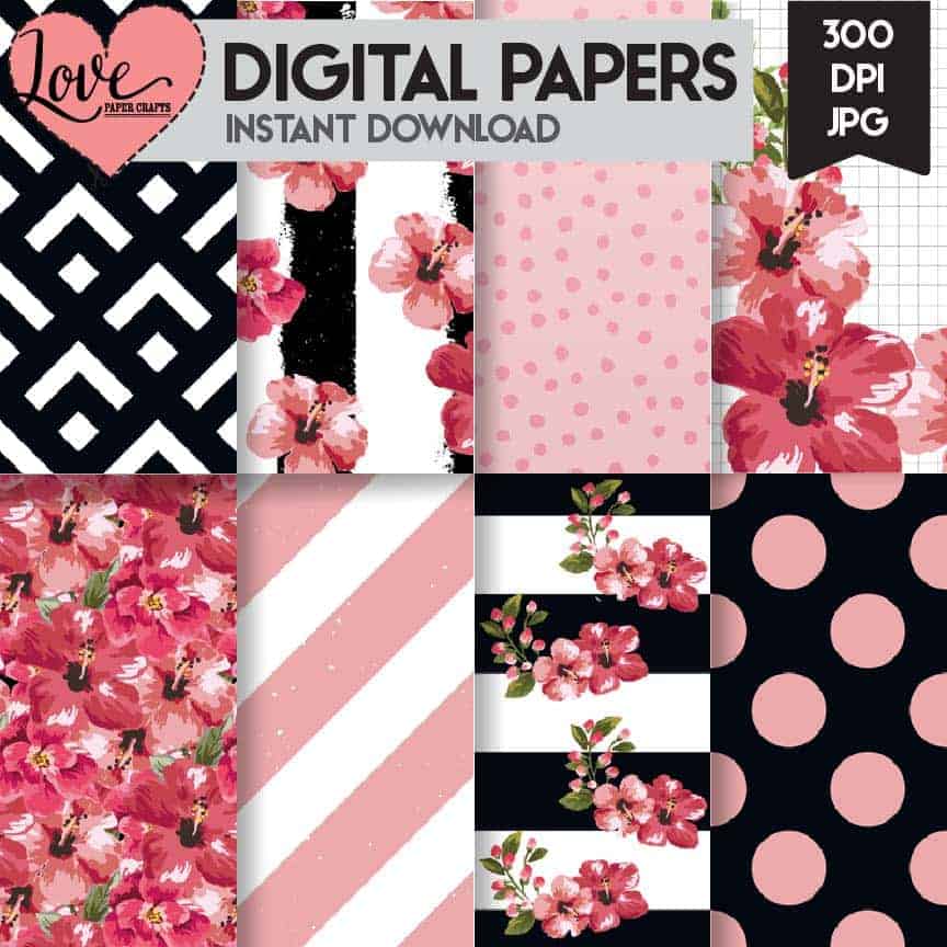 Pink flowers Floral paper for cards/ scrapbook lrg - CraftsuPrint